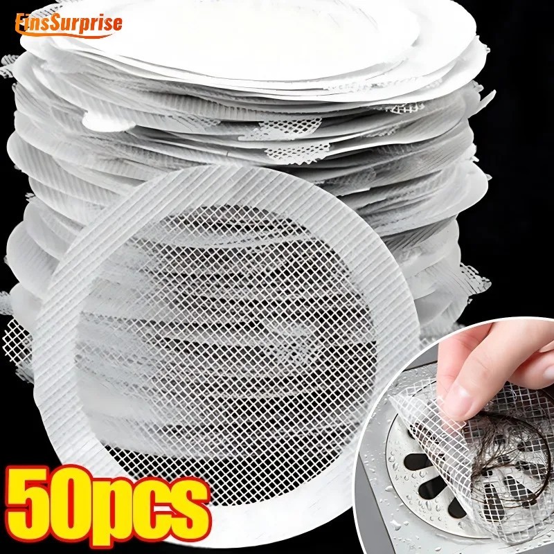 50-25ชิ้นฝักบัวท่อระบายน้ําความเครียดปกตาข่าย-ป้องกันการอุดตันผมขนจับสุทธิ-ทิ้งชั้นท่อระบายน้ําเส้นใยสติกเกอร์-กาวในตัวอ่างล้างจานแผ่นกรองสิ่งตกค้าง