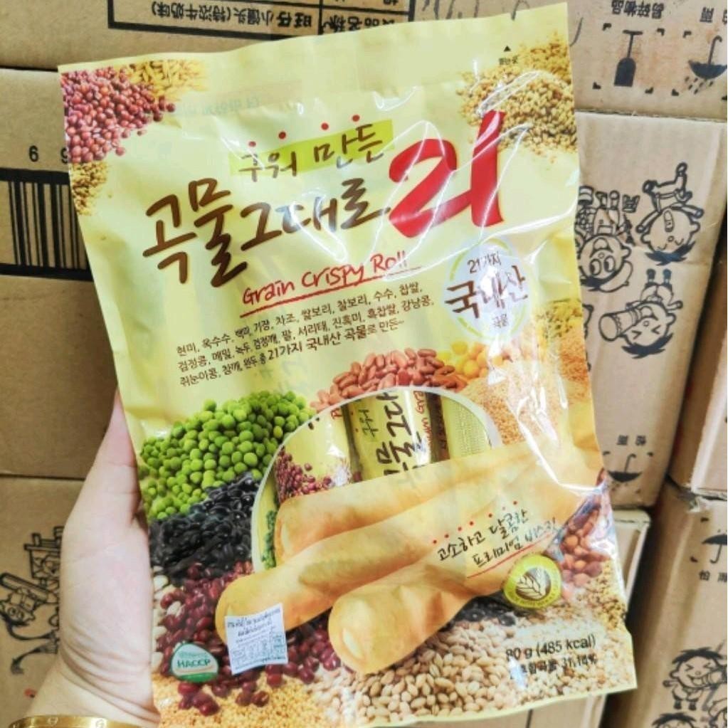 (ปลีก)Gaemi Grain Crispy Roll เกมิ21 ธัญพืชเกาหลีอบกรอบ 80 กรัม ห่อละ 8 ชิ้น .AB