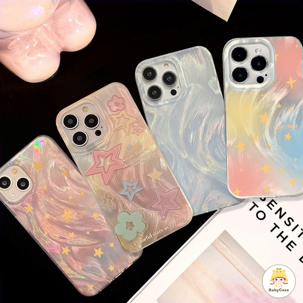 เคสใสโฮโลแกรมเลเซอร์โฮโลแกรมหรูหราดาวระยิบระยับน่ารักสำหรับ iPhone 11 13 14 12 15 Pro Max 7plus XR 7 8 Plus X XS Max