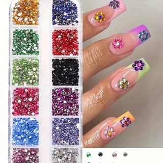 12 Grid Shimmering Crystal Nail Art Rhinestones - พลอยแบบแบน…