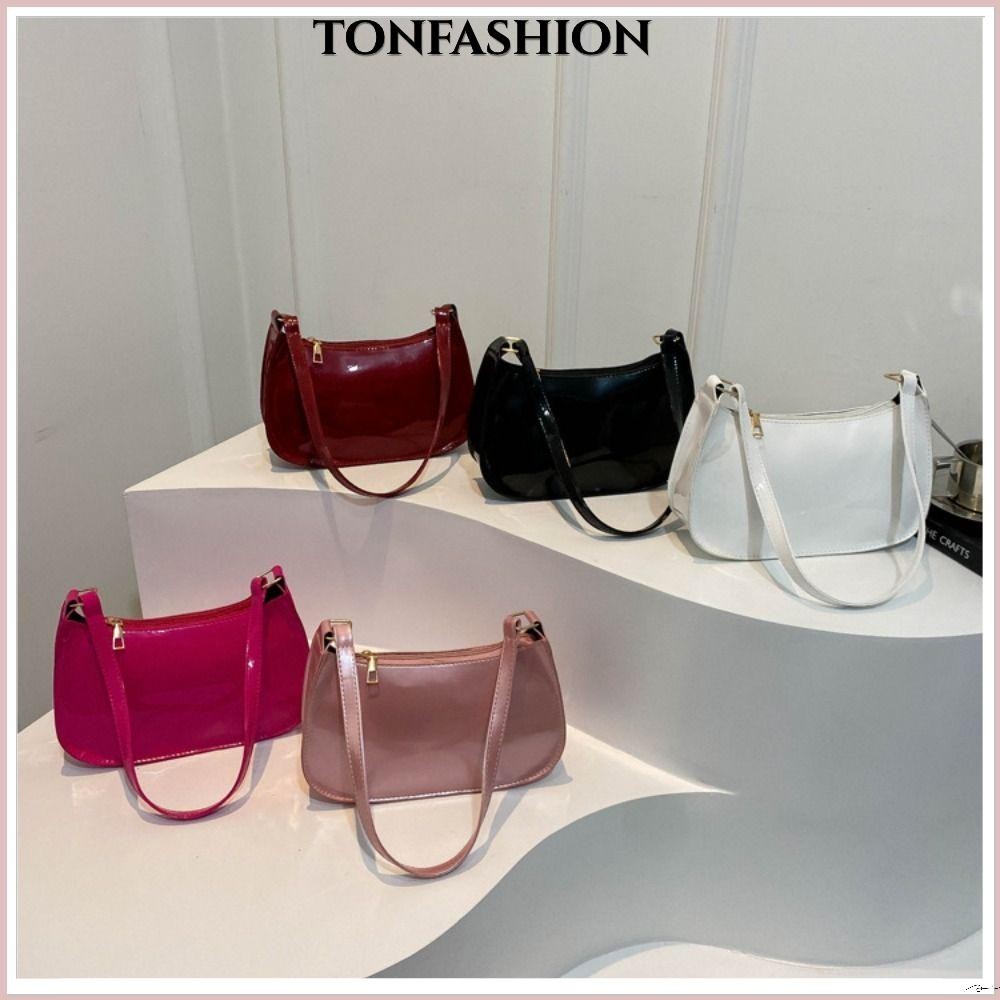 Tonfashion กระเป๋าถือ กระเป๋าสะพายทรงเกี๊ยวสีทึบ สไตล์ซิปแฟชั่น PU เวอร์ชั่นเกาหลีกระเป๋าสะพายข้างทุกแมตช์ทุกวัน