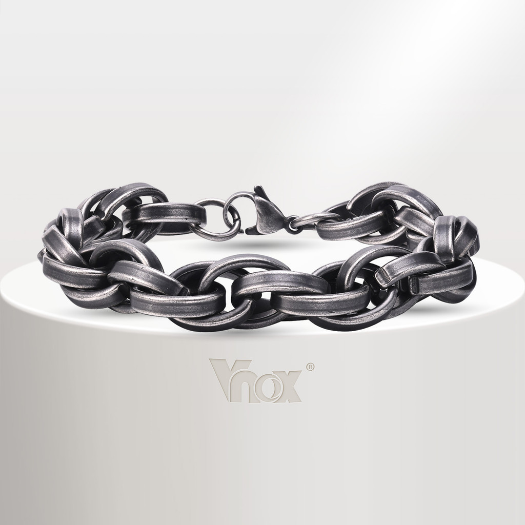 Vnox สร้อยข้อมือผู้ชาย Vintage Chain Link Handmade Punk Rock สแตนเลสรถจักรยานยนต์เครื่องประดับมืออุปกรณ์เสริมขายส่งแฟนขอ
