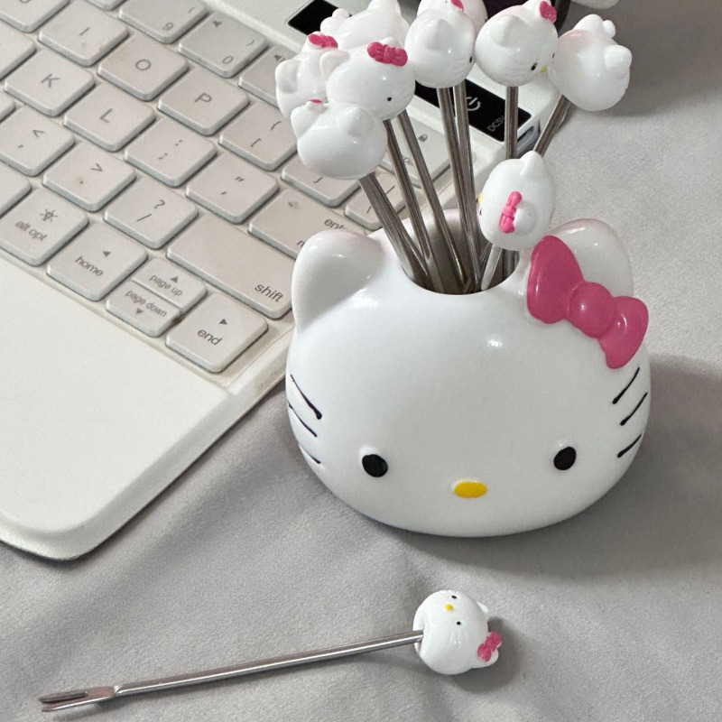 ครัวเรือน Originality Hello Kitty สแตนเลสการ์ตูนส้อมผลไม้น่ารักประณีตและใช้งานได้จริงพร้อมไม้เสียบผลไม้มูลค่าสูงสุนทรียศาสตร์