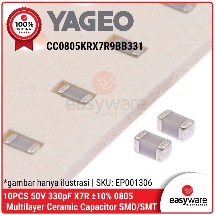DC99 10 ชิ้น YAGEO 50V 330pF X7R ±10% 0805 ตัวเก็บประจุ SMD 330 pF 10% 50V 0805