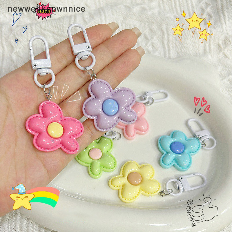 Newwellknownnice ดอกไม้สีลูกกวาดพวงกุญแจจี้ Dopamine อุปกรณ์เสริม Ins สาวน่ารักทาสีระฆังตกแต่งโซ่โทรศัพท์มือถือ TH
