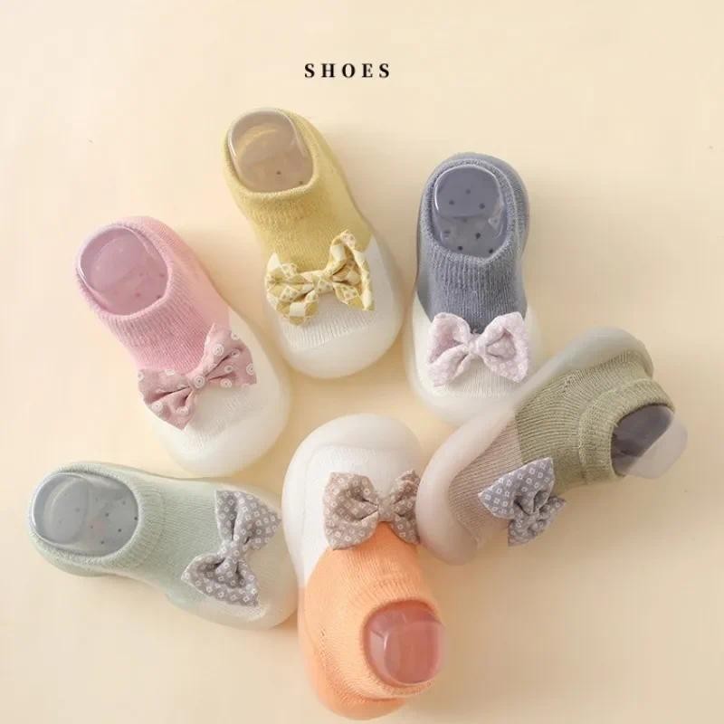รองเท้าเด็กแรกเกิด เด็กทารกน่ารักโบว์สีชมพูรองเท้าเด็กยางนุ่ม Sole รองเท้าผ้าใบพื้นเด็ก BeBe Booties เด็กวัยหัดเดินสาว First Walker