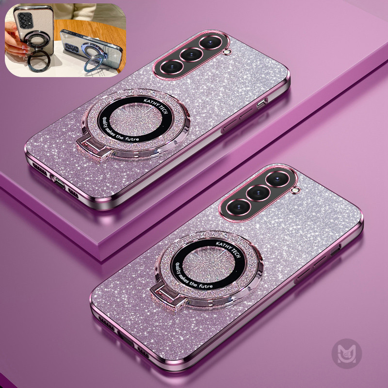 SAMSUNG ปลอกสําหรับsamsung Galaxy S24 S23 S22 Ultra S24 Plus S24FE S23FE S21FEหรูหราGradient Glitterชุบยืนผู้ถือแม่เหล็กซิลิโคนกรณีปกหลัง