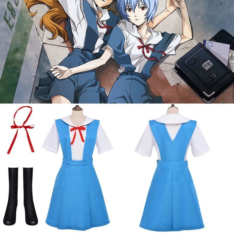 48H ชุดเดรสคอสเพลย์ Hoshino Ruri Asuka Ayanami Rei Evangelion สีฟ้าสําหรับผู้หญิงผู้ใหญ่