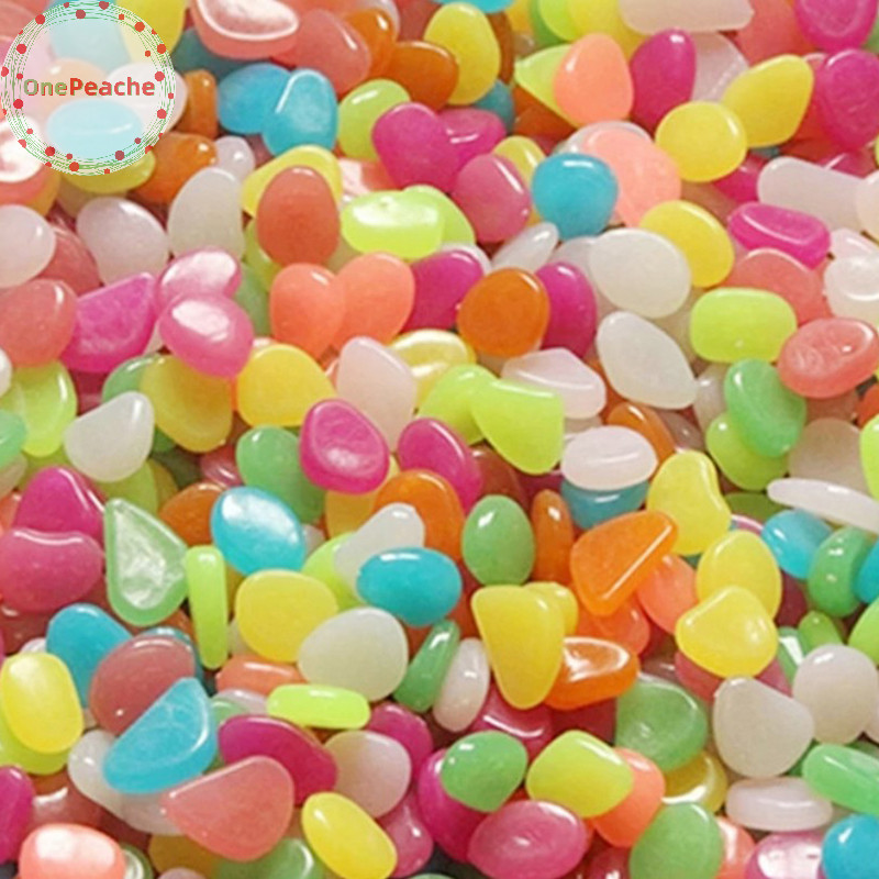 Onepeache 100 ชิ้น/ถุงผสมสีกลางแจ้งหินเรืองแสง Dark Garden Pebbles ปลาตกแต่ง Pebble Rocks Aquarium Decor TH