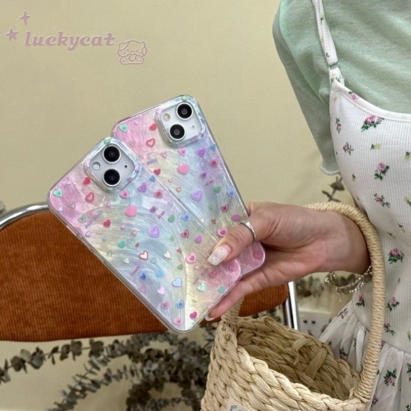 Iphone 15 14 13 12 11 Pro Max X Xr Xs Max 7 8 Plus SE2020 เคสโทรศัพท์ Ins Fresh Sweet Love Heartฝาครอบโทรศัพท์นุ่ม