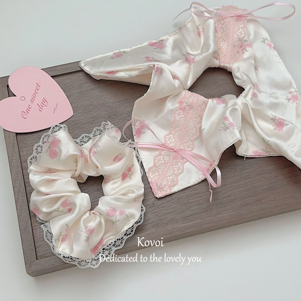 Kovoi/pure Desire สาวบัลเล่ต์สไตล์ Rose Bow Scrunchy แหวนผมหญิงผ้าพันคอสแควร์สไตล์ใหม่น่ารักหวานแถบคาดศีรษะยาง Band