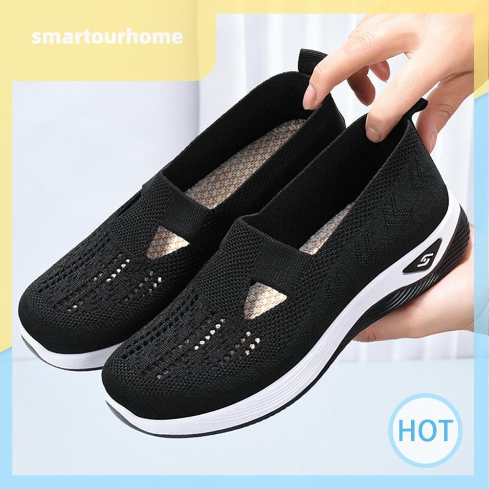 [smartourhome.th] Women Breathable Walking Shoes Slip On Fashion Sneakers Mesh Casual Work Shoes