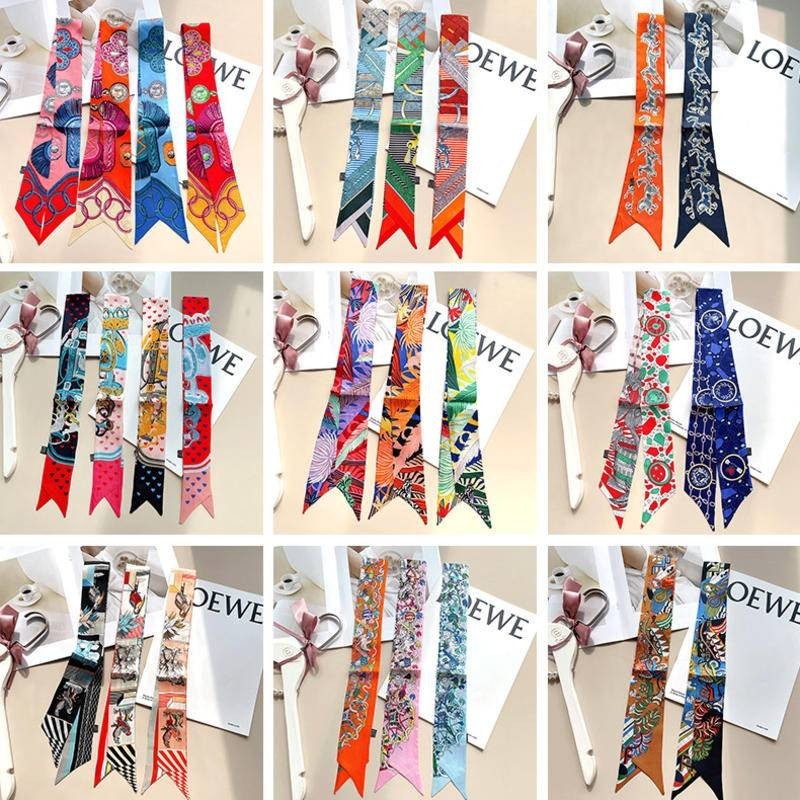 100% Mulberry Silk Women Small scarf Headband Tote Handbag Ribbon Scarves 5 * 86ซม