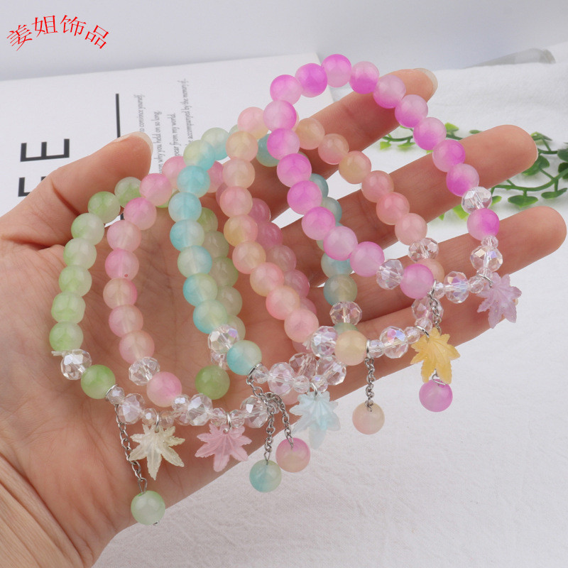 สร้อยข้อมือหยกใบเมเปิ้ลนางฟ้าสุดๆดีไซน์เฉพาะสไตล์โมรินางฟ้าสีหวานสร้อยข้อมือนักเรียนคู่ลูกปัด