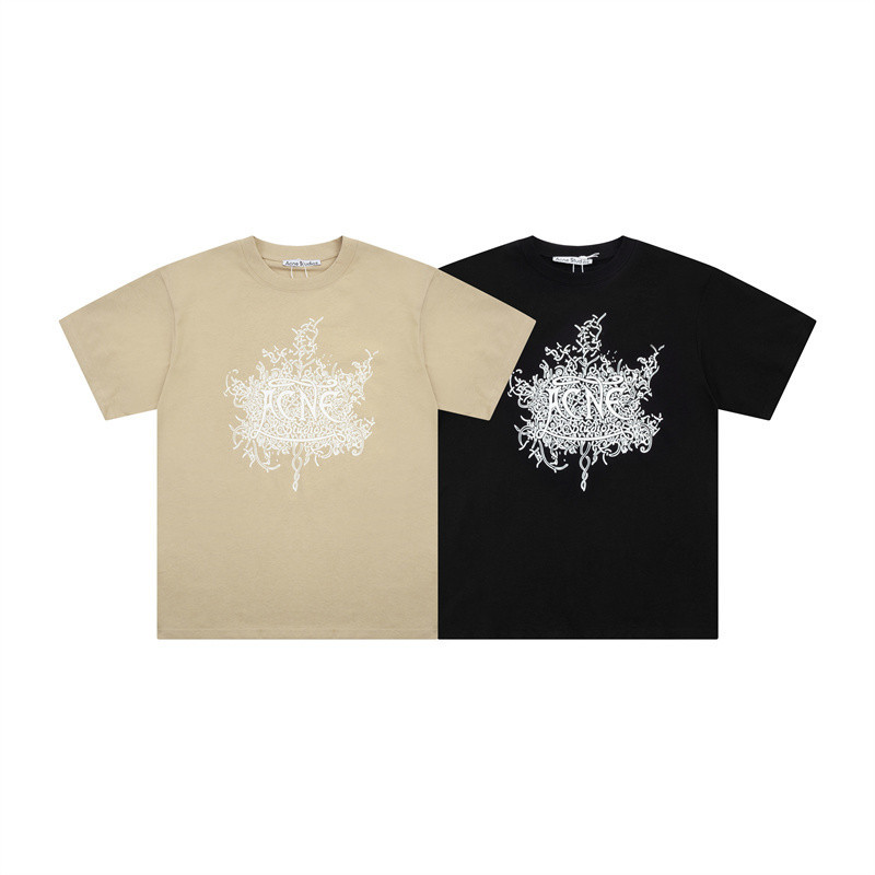 เสื้อยืดผ้าฝ้ายแท้แขนสั้นหลวมสำหรับผู้ชายและผู้หญิง ดีไซน์ใหม่รอบคอมีลวดลายส่องสว่าง DKA R5