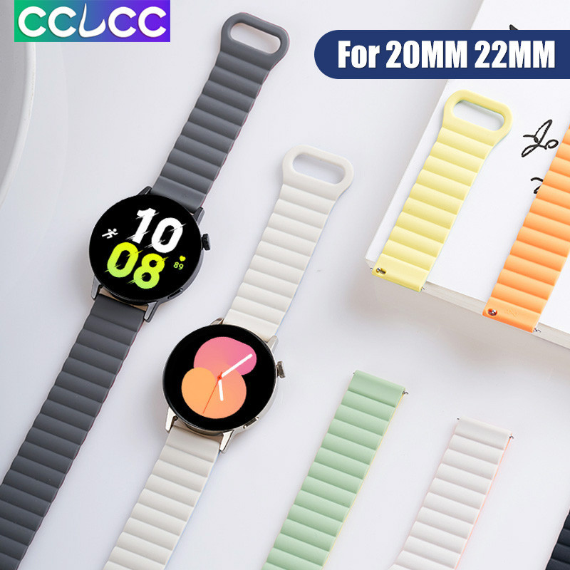 Cclcc 20 มม.22 มม.ซิลิโคนแม่เหล็กปรับ Sport Loop Strap,Smart Watch Soft สายรัดข้อมือซิลิโคนกันน้ําสําหรับ Samsung Galaxy Watch 6/5/4 44 มม.40 มม./Garmin Forerunner 945/245/645