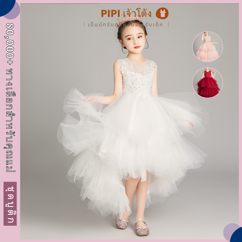 PiPiเด ็ กผู ้ หญิงแขนกุดสีขาวสไตล ์ เกาหลี 2024 ฤดูร ้ อนเด ็ กใหม ่ ชุดผีเสื ้ อวันเกิดปาร ์ ตี ้ ชุดบอล