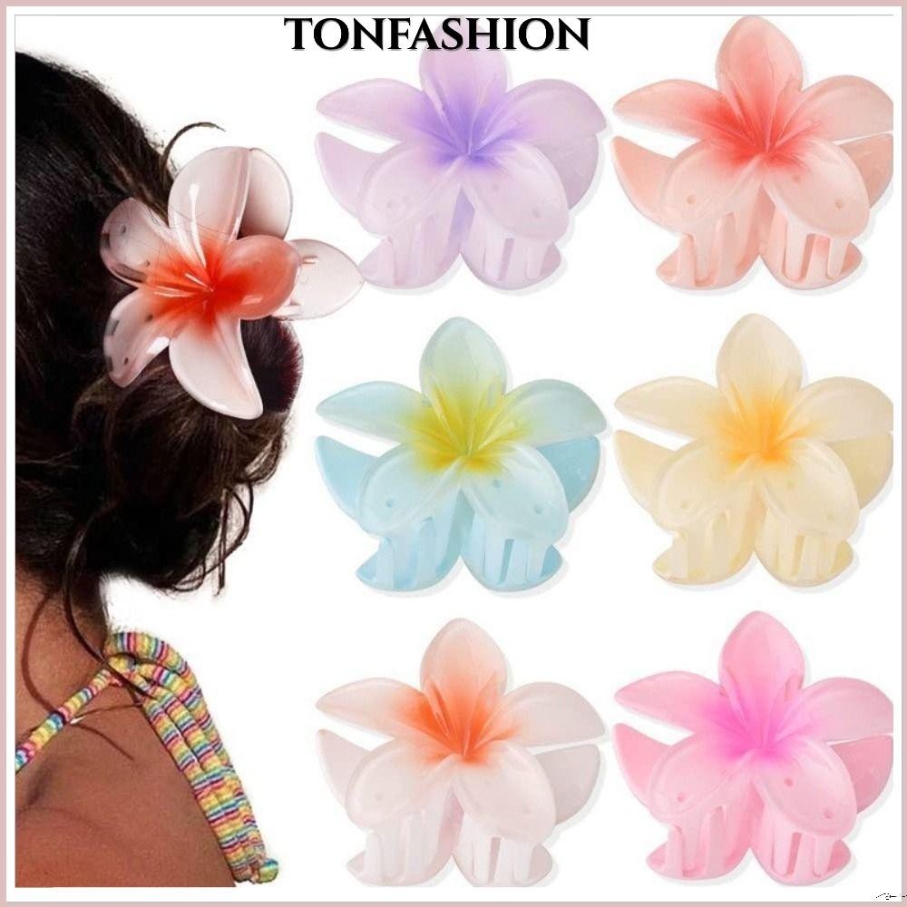 Tonfashion ผม Claw, Plumeria ดอกไม้รูปร่างกิ๊บพลาสติก,อุปกรณ์เสริมผม Bohemian จัดแต่งทรงผม Shark คลิป Barrettes ผู้หญิง