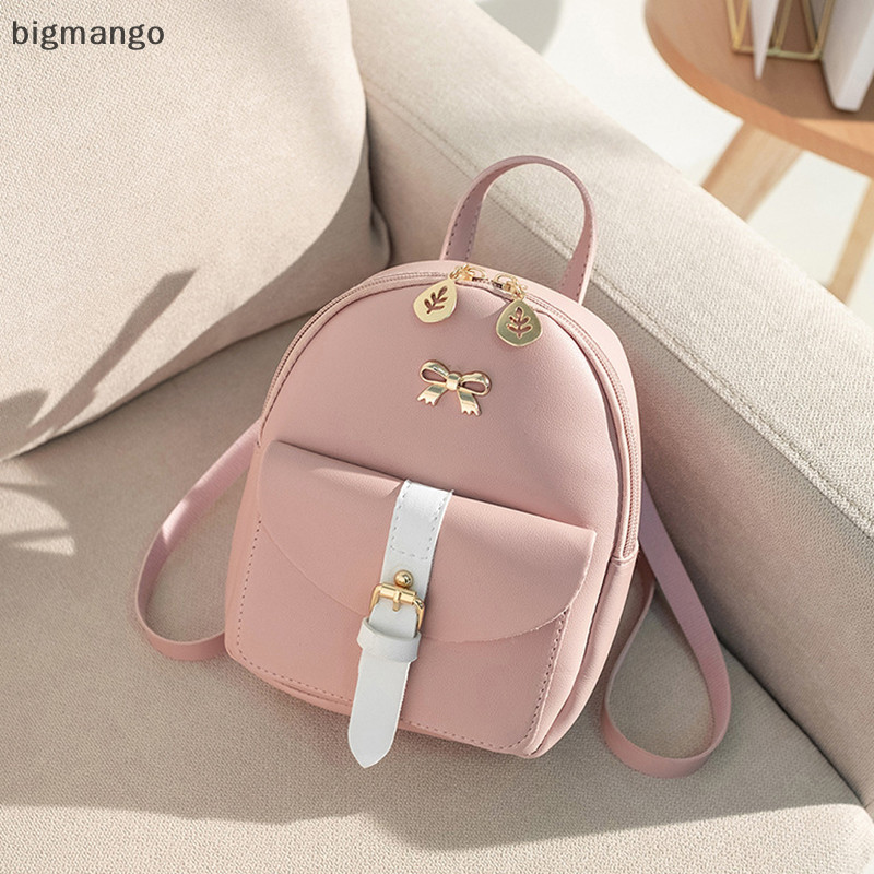 [bigmango] กระเป๋าเป้สะพายหลังขนาดเล็กของผู้หญิงหนัง PU Kawaii กระเป๋าเป้สะพายหลังน่ารัก Graceful Bagpack กระเป๋านักเรียนขนาดเล็กสําหรับสาวโบว์โบว์ใบกลวงสต็อกใหม่
