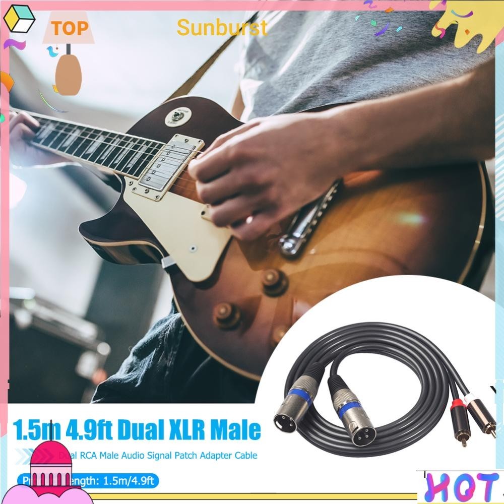 Dual XLR Male to Dual RCA Male Audio Signal Patch Adapter Cable 1.5m/4.6ft Black [Sunburst11.th]