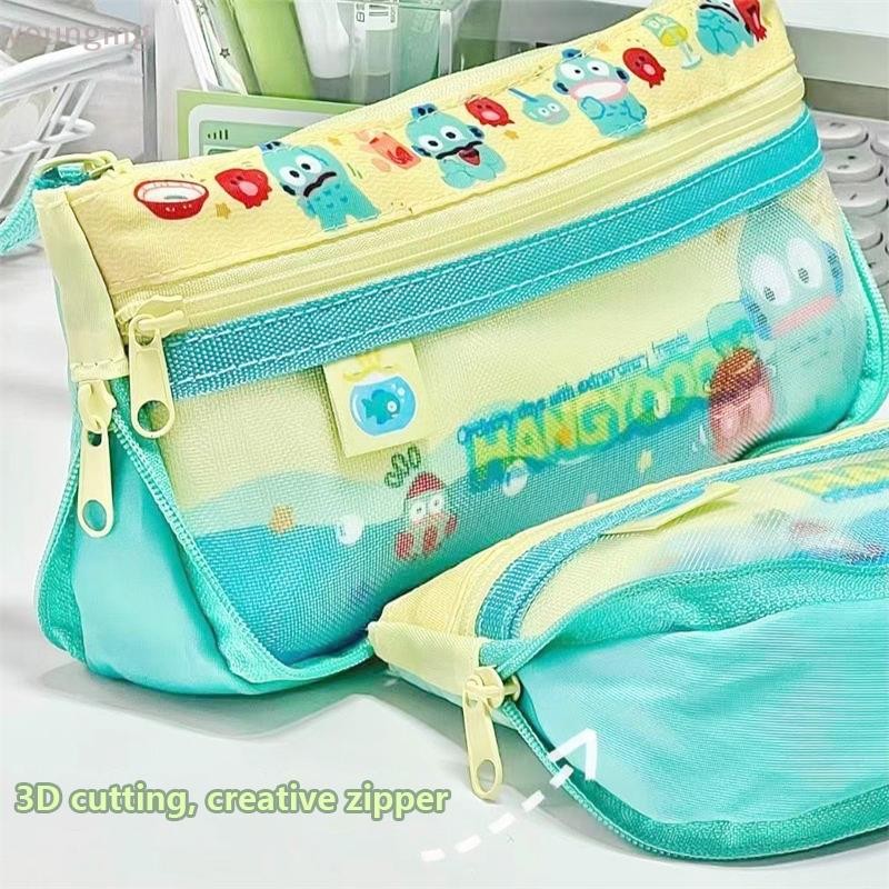 SANRIO [ที่] ซานริโอ อะนิเมะการ์ตูนนักเรียนปากกากระเป๋าน่ารัก แฮงโยดอน กล่องดินสอความจุขนาดใหญ่หลายชั้นเครื่องเขียนถุงเก็บสาวแต่งหน้ากระเป๋าของขวัญ ไทย