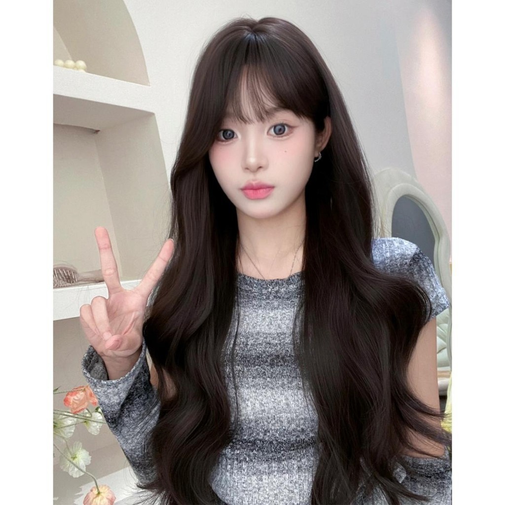 วิกผมลอนคลื่นสีน้ำตาลเข้ม มีหน้าม้า (ยาว 70 cm) GDS Wigs