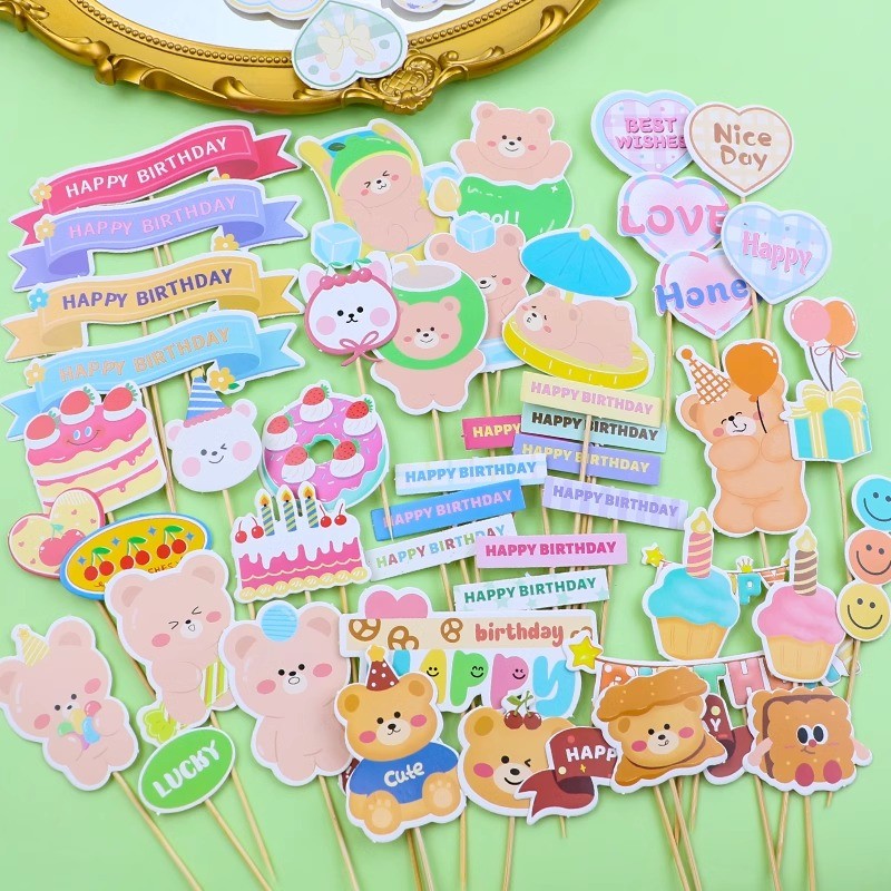 อิน น่ารักการ์ตูนหมีเค้กปลั๊กอินเด็กเค้กวันเกิดขนมถ้วยกระดาษปลั๊กอินอุปกรณ์ตกแต่ง - รูปที่ 2