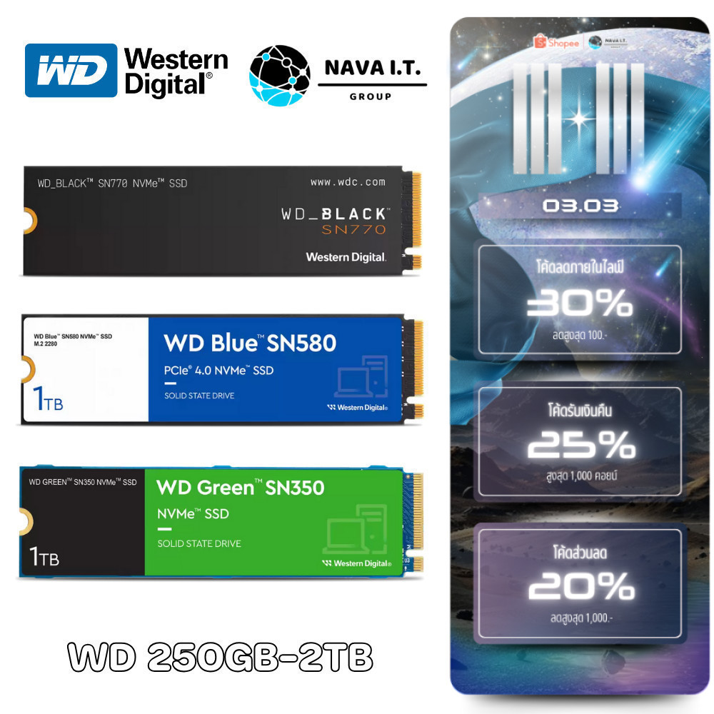 🛵มีส่งด่วน💨 WD BLACK SN750SE SN770/ WD BLUE SN580 SN570/ WD GREEN SN350 NVME M.2 2280