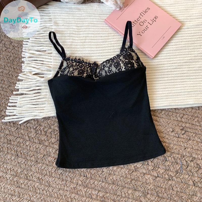 Daydayto ผู้หญิงลูกไม้ Patchwork Camisole สปาเก็ตตี้แขนกุดเซ็กซี่ฤดูร้อน Tops TH