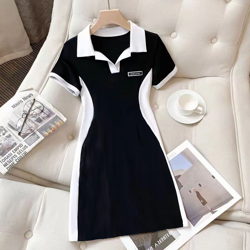 ชุดเดรสผู้หญิงบล็อกสีดําสีขาว | 2025 Summer Solid Two-Tone Slim Fit Midaci | Minimalist Office Casual Dress ผ้ายืดผ้าระบายอากาศ Modets Party Wear TikTok Viral Dress