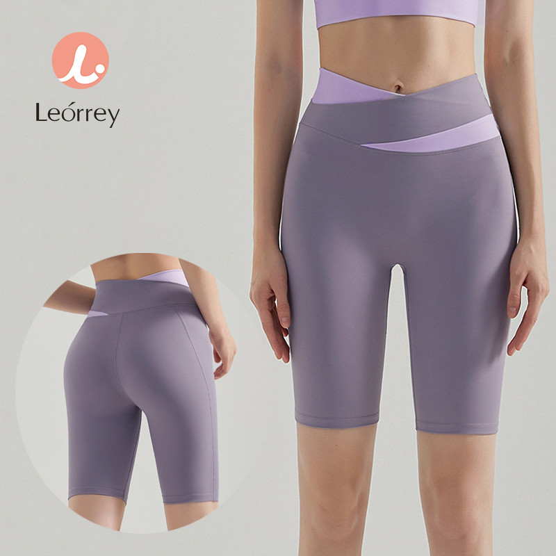 Leorrey-กางเกงขาสั้นโยคะเอวสูง ทรงเข้ารูป กระชับหน้าท้อง ห้าเซ็นต์