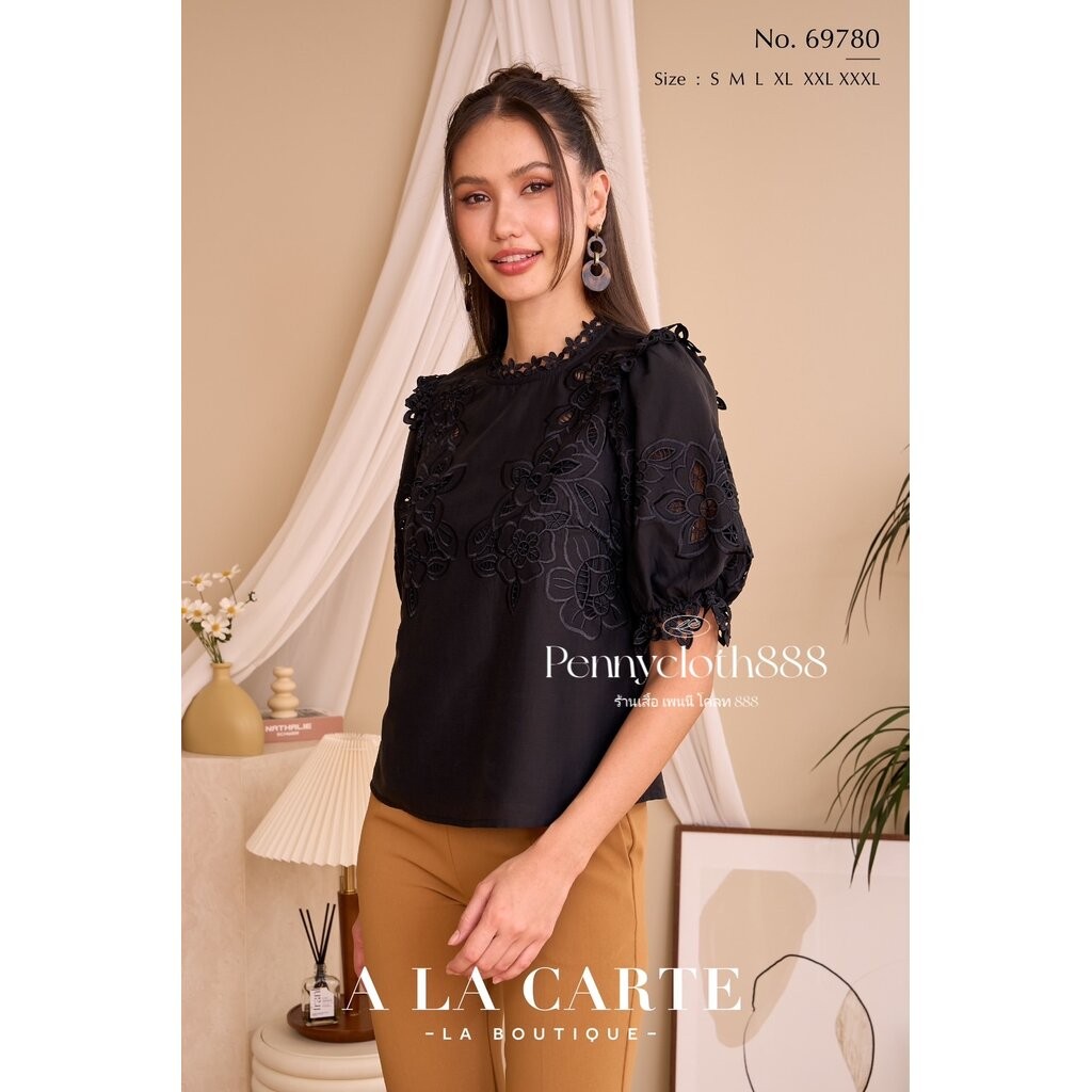 69780 เสื้อ A La Carte ชีฟองซิลด์ คอกลม แขนสั้น งานปักฉลุ สวยหรู มีซับใน by PENNY CLOTH 888