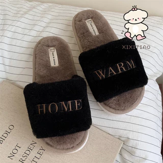 Xixtiao รองเท้าแตะผู้หญิงในร่มกลางแจ้งสวมใส่ Plush Keep Warm One-word Creative เย็บปักถักร้อย Soft Sole