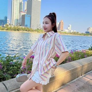 Aurora🛒พร้อมส่ง🚚 (รูปถ่ายจากงานจริง) เชิ้ตแขนยาวซิป เสื้อเชิ้ตแขนยาวOversize Florida Oversize Shirt เชิ้ตแขนสั้นซิป