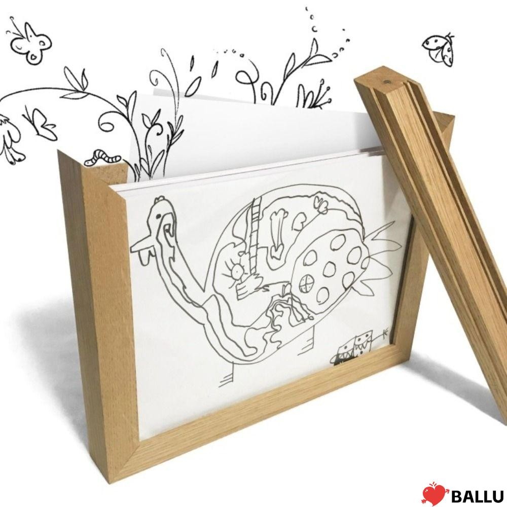 Ballu กรอบรูปศิลปะสําหรับเด็กไม้, กรอบรูปอนุสรณ์ตกแต่งผนัง, ภาพครอบครัวสร้างสรรค์หมุนได้เปลี่ยนการ์ดผู้ถือจอแสดงผลเด็ก
