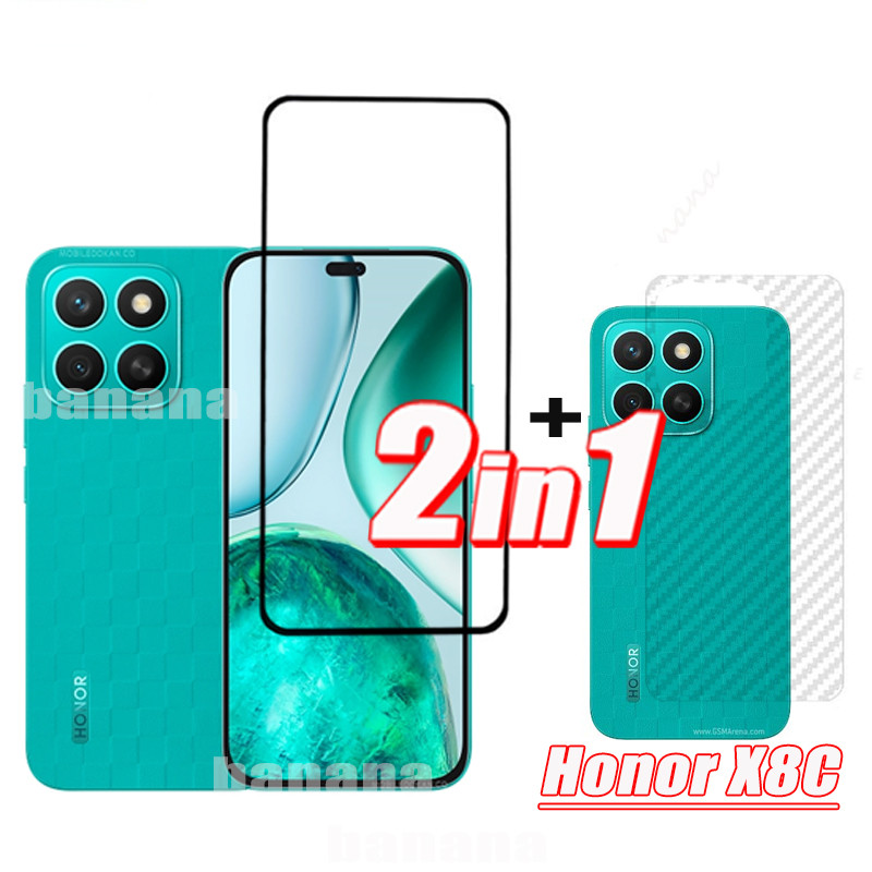 2in1 Honor X8C ฟิล์มกระจกนิรภัยสําหรับ Honor X8C X7C ป้องกันหน้าจอ + ผิวคาร์บอนกลับฟิล์ม