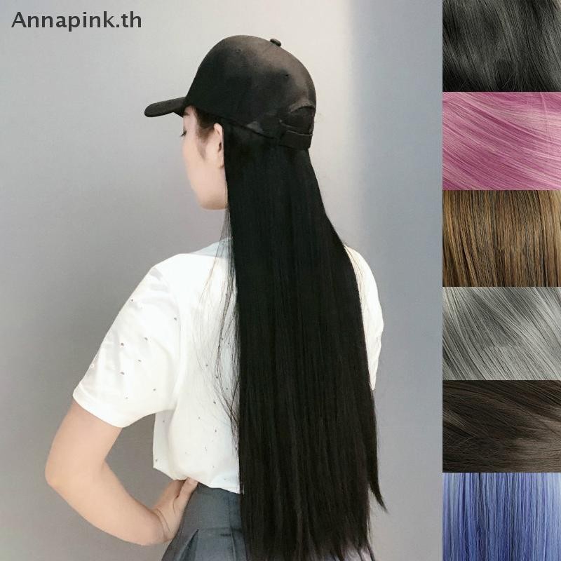 Ank แฟชั่นเบสบอลสีดําพร้อมวิกผมผู้หญิงฤดูร้อนสังเคราะห์ผมยาวตรงหมวกปรับได้วิกผม EN - รูปที่ 2