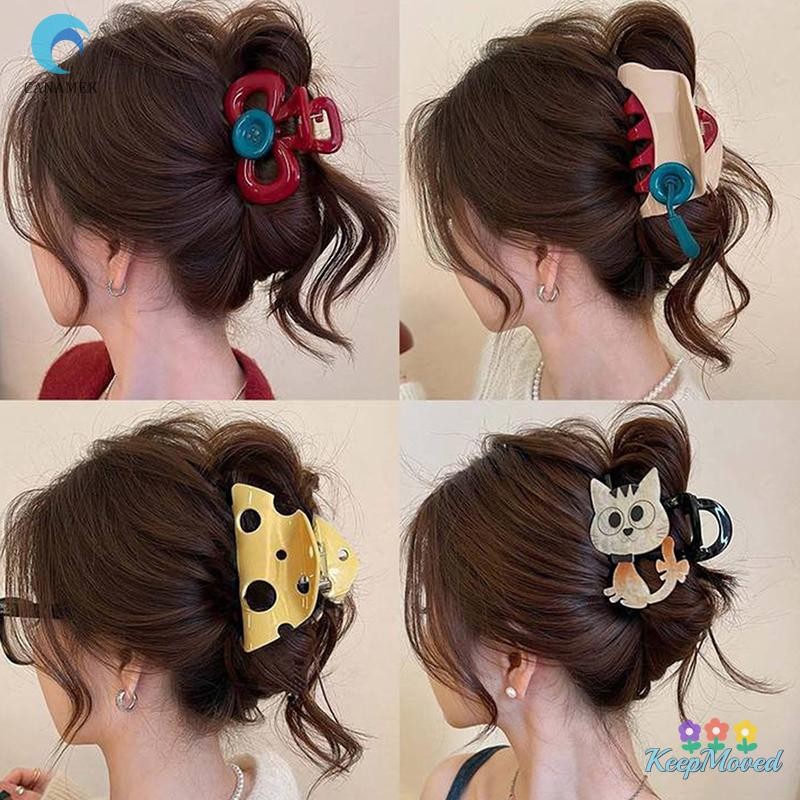 Keepmoved ปุ่มสีแดงคว้าคลิปผู้หญิง 2024 Back Of Head กิ๊บติดผม Headpiece Hairpin เครื่องประดับผมใหม่