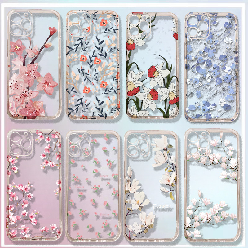 ปลอกสําหรับ Samsung Galaxy S25 Ultra S24 Plus S24FE S23FE A56 A36 A26 A16 5G กรณีดอกไม้แฟชั่นซิลิโคนโปร่งใสนุ่ม