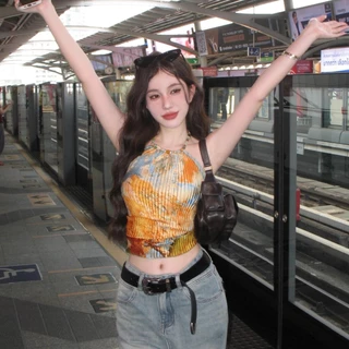 QY.Shop⭐️สินค้าราคาพิเศษ⭐️เสื้อคล้องไหมพรม ผูกมัดหลัง ใส่สบาย ดีเทลสายใส่ลูกปัด ลายสดใส "M1152"