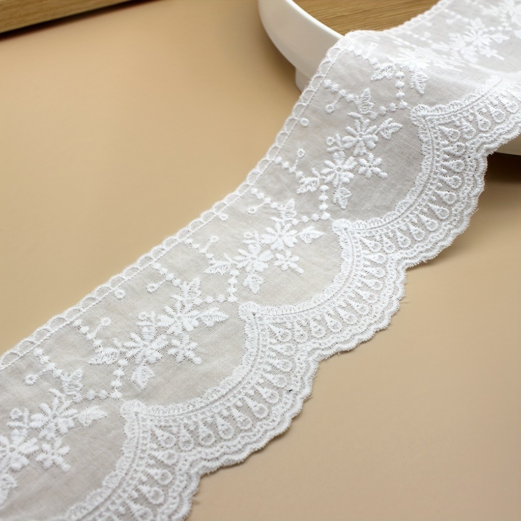 White Lace Trim with Intricate Floral & Snowflake Embroidery - High-Quality Fabric for DIY Crafts, Clothing, Home Decor, Wedding Dresses, Curtain Panels, Lace Fabric