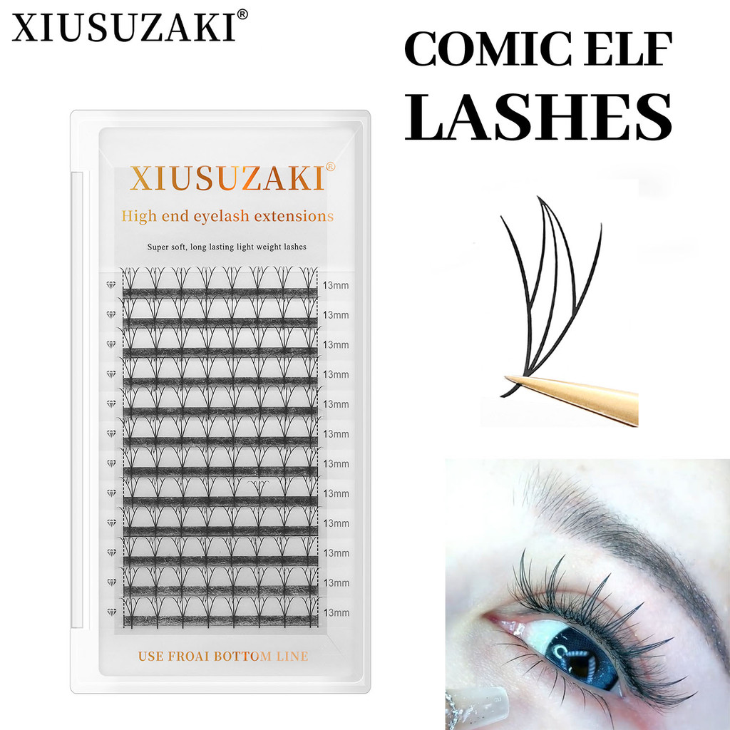 XIUSUZAKI การ์ตูน Elf Eyelashes Extensions Premade แฟน Spire Lashes Extensions เครื่องมือแต่งหน้า