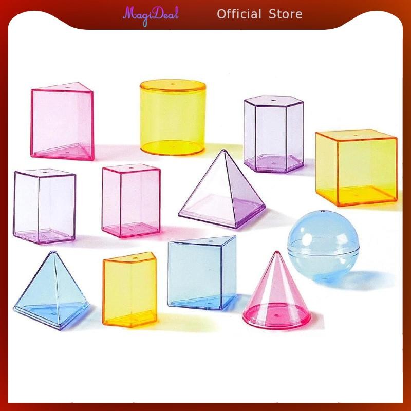 Magideal บล็อกรูปทรงเรขาคณิต 12 ชิ้น ,ของเล่นเรียนรู้ ,การจัดเรียงรูปร่างโปร่งใส ,บล็อกรูปแบบของแข็งเรขาคณิต 3 มิติสําหรับเด็ก