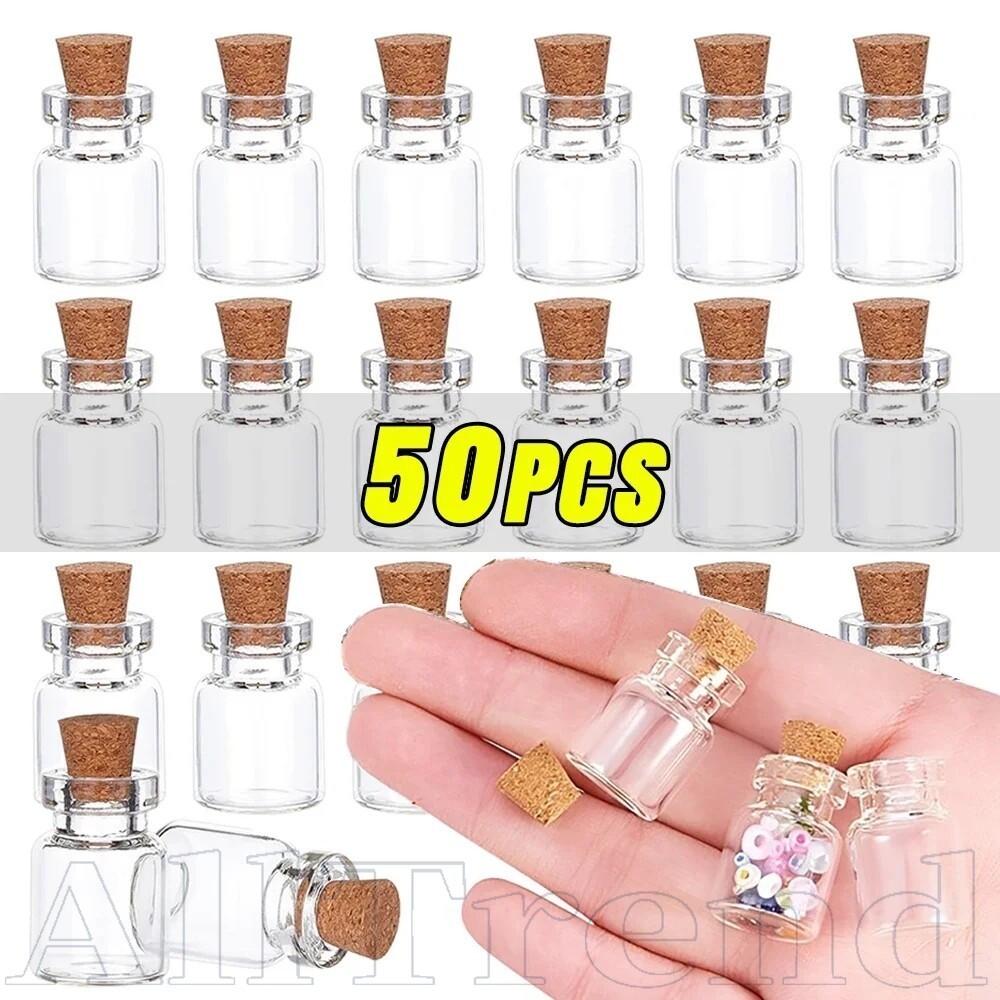 50ชิ้นมินิขวดแก้วที่มีจุก-ภาชนะอเนกประสงค์13x18มิลลิเมตรสําหรับเครื่องเทศ/ยา/ที่เก็บขนม,ทําเองขวดที่ต้องการหัตถกรรม,พรรคตกแต่งที่สําคัญ