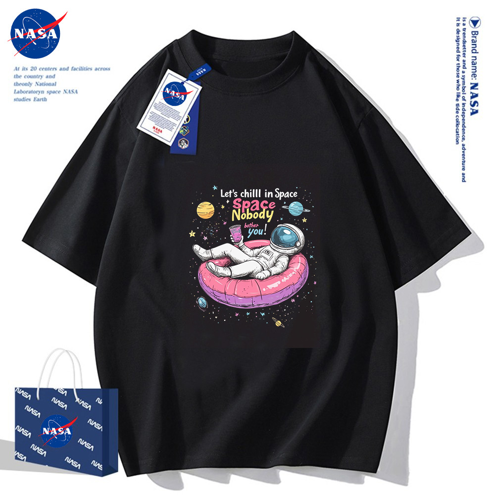 [COD]เสื้อ NASA ลาย Space แท้ ผ้า Cotton 100% เสื้อกีฬา oversize แห้งเร็ว สีดำ คอกลม
