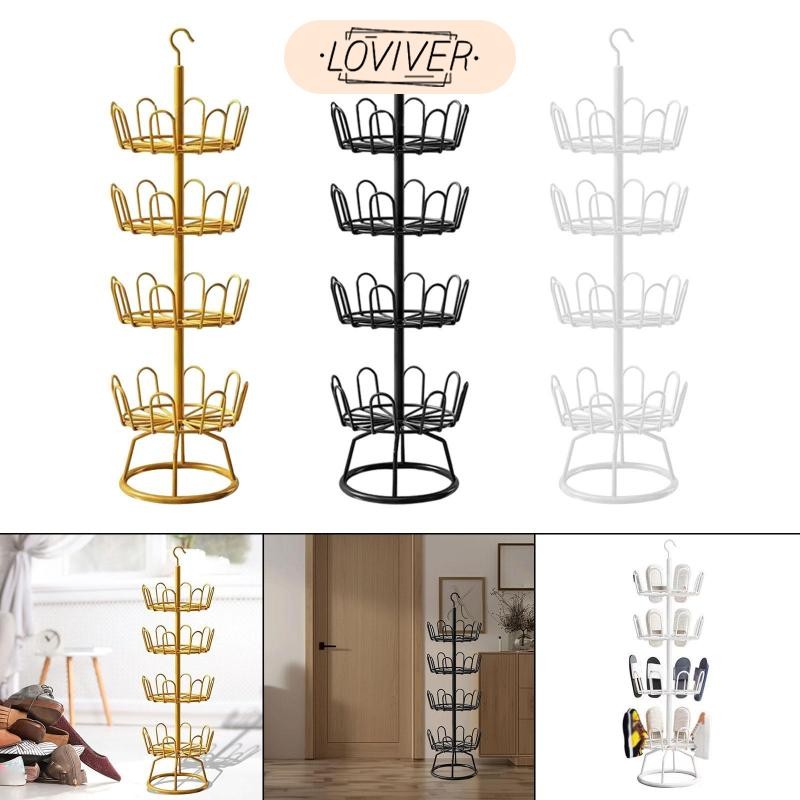 LOVIVER 4 ชั้นหมุนรองเท้าต้นไม้หมุนชั้นวางรองเท้าประหยัดพื้นที่4ชั้นอเนกประสงค์ที่แขวนรองเท้าสําหรับระเบียงในร่มหอพักบ้านไร่