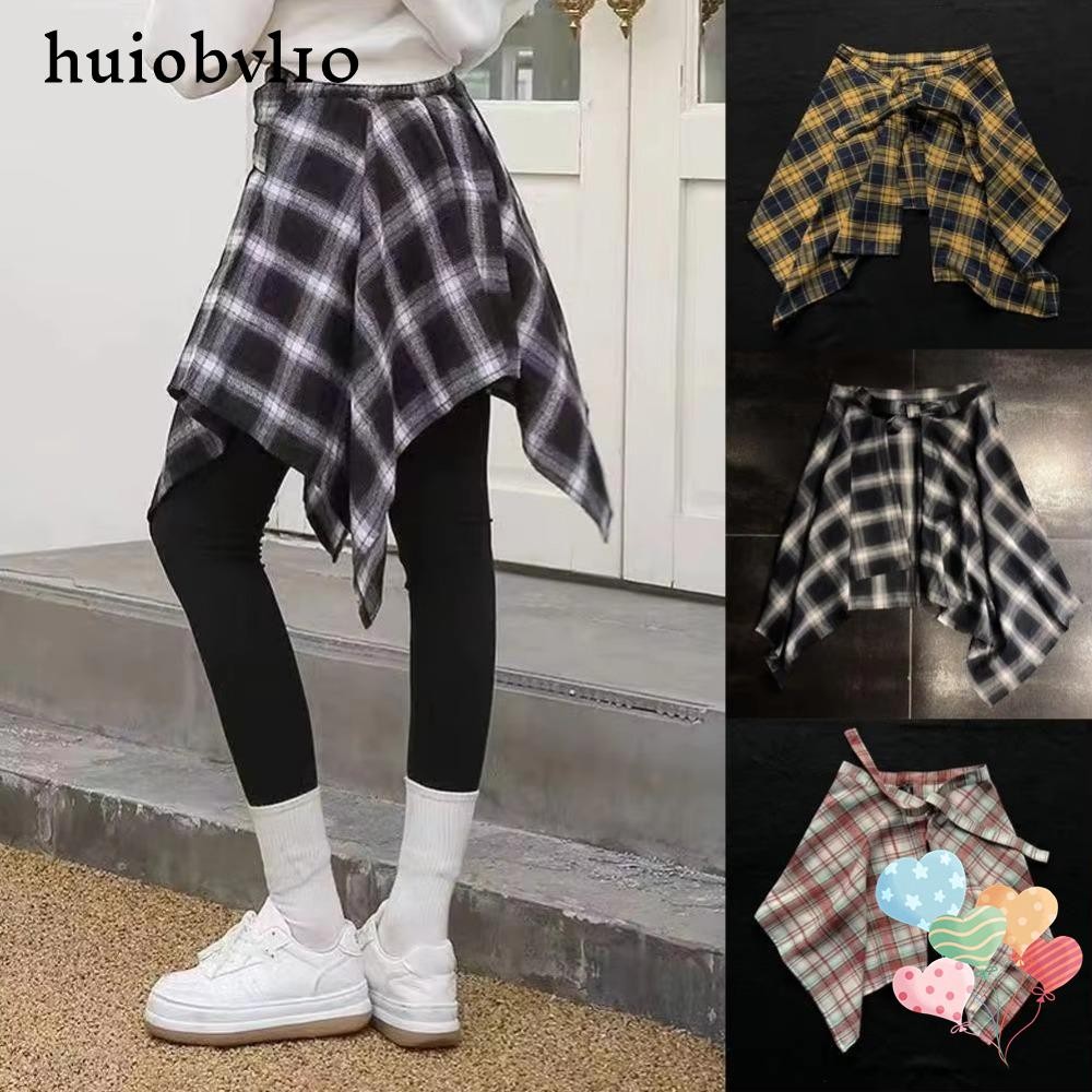 ฮูโอบีวีแอล10เสื้อเอว,สีฟ้าสีขาวตาข่ายยืดหยุ่นผู้หญิงกระโปรงลายสก๊อต,ย้อนยุคผิดปกติโบว์โบว์มินิก-เส้นกระโปรงสั้นสาว สตรีทแวร์