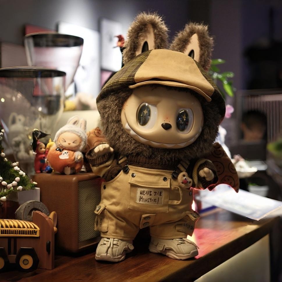 Zimomo Leader 58 ซม.อินเทรนด์เล่นรูปตุ๊กตาไวนิล Labubu สีกากีชุดเสื้อผ้าเด็กทําด้วยมือต้นฉบับ