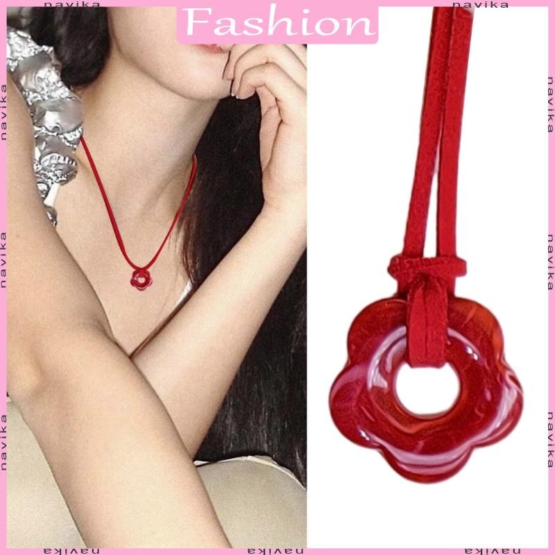 Nav หวานเรซิ่น Hollow ดอกไม้สร้อยคอเชือกที่มีสีสัน Choker Simple Clavicle Chain
