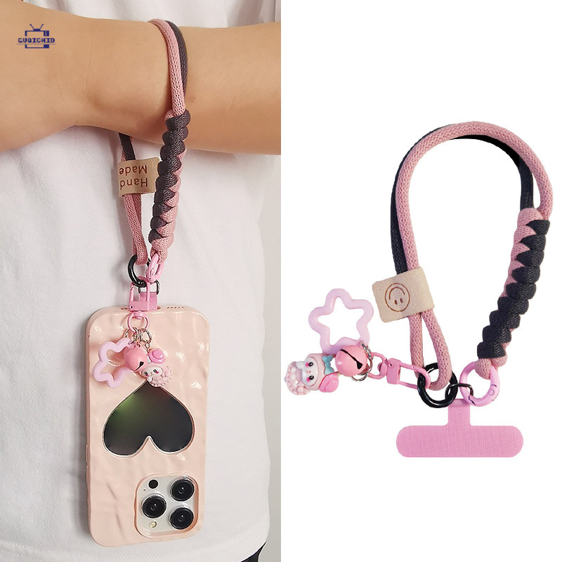 สายคล้องโทรศัพท์มือถือ สายคล้องโทรศัพท์แบบสั้น Ins สำหรับผู้หญิง ทอด้วยมือ จี้การ์ตูน